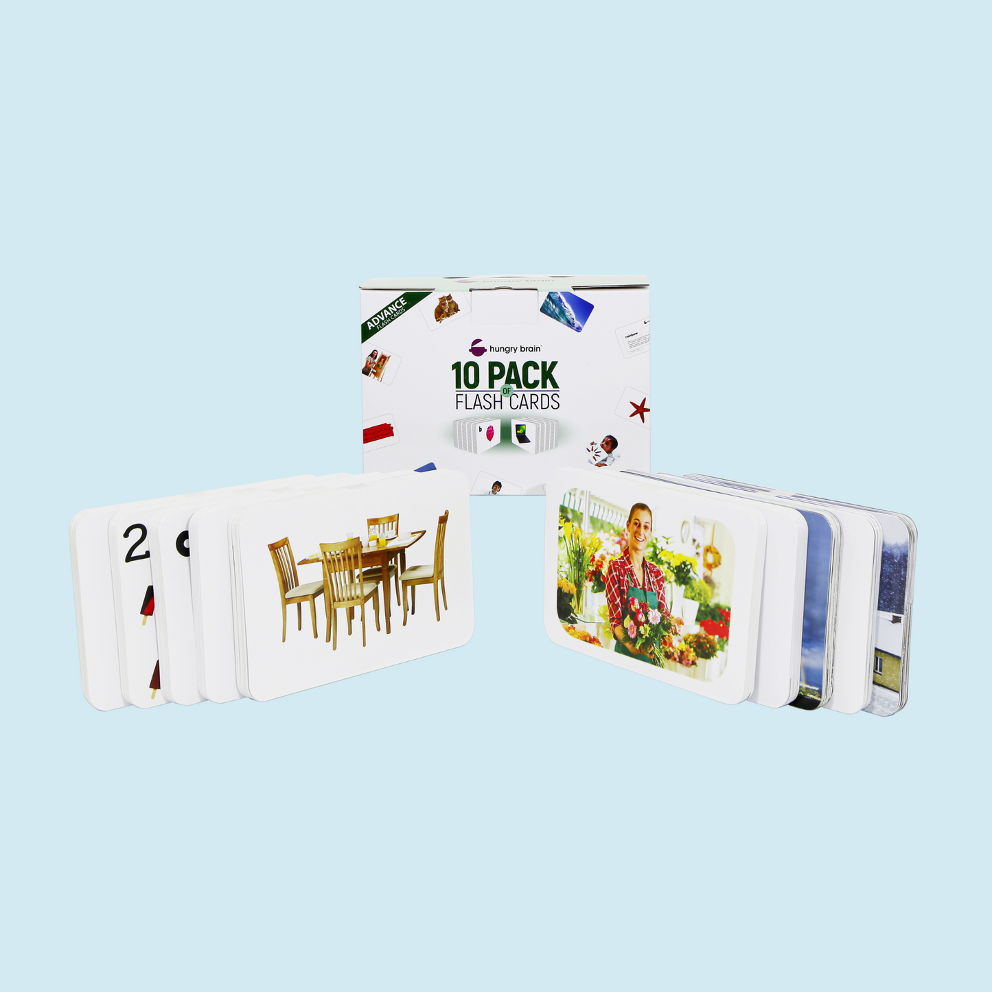 Our set of 10 Pack of flashcards advanced english for baby is great for learning.